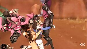 Tracer, D.Va, Widow team up