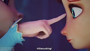 Elsa sucking her sister Anna's tits