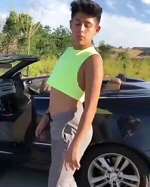 Sexy fem Twink twerking by his sugar daddy's car