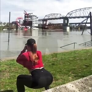 Summer Rae showing how she sits down on it