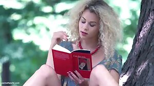 Blonde in the park without panties