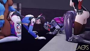 Pharah, D.Va, Widowmaker, Mercy sex party