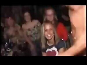 Happy blonde embarrassingly blowing a stripper