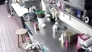 Waitress Puts A Sausage Into Her Pussy Before Serving It To A Guest