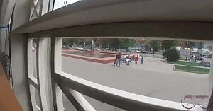 Sneaky cute redhead teen in public cafe