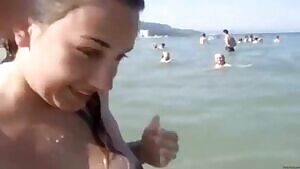 Embarrassed Topless Bulgarian Girl On The Beach