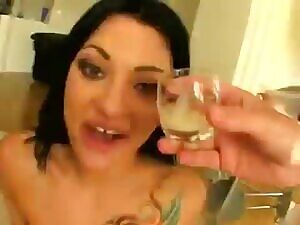 After she farts it out of her ass and into a glass ❤