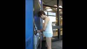 At the ATM with a super stiffy in my panty shorts. I didn't know I'd get so excited :)
