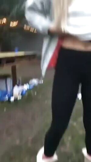 Petite beautiful blonde girl with perky small boobs flashes her perfect boobs for a split second