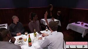 The Customer is Always Right: a cunt-waitress is here to serve and if she screws that up it's only fair that the customers get to screw her.