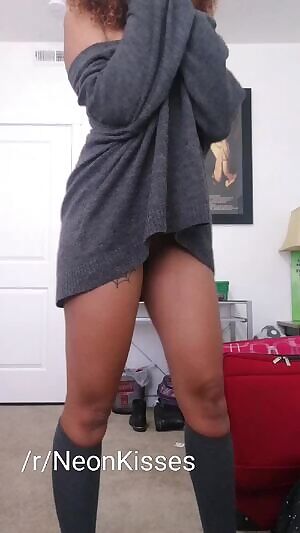 Oversided sweater but there's nothing underneath GIF