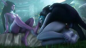 Ziahna worshiping Tyrande's feet while getting fucked by a dog