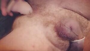 Collecting piss while I fuck my ass