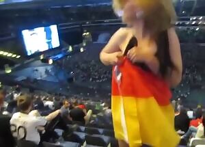 German Girl Flashes the stadium