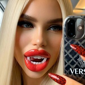Nail fetish Blonde Fake Lips Lipstick