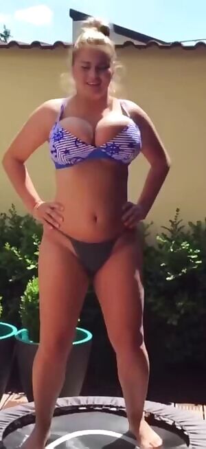 Trampoline dropped huge tits out of bra