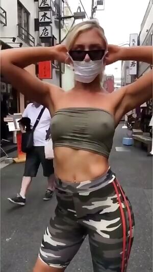 Gabby Epstein sweaty tubetop in Tokyo summer
