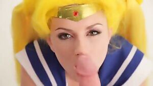 Lexi Belle as Sailor Moon cosplayer gets facial