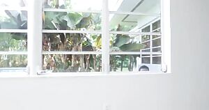 Creepy son caught peeping on his naked hot stepmom in stockings. She catches him and calls his sister to help put an end to his weird behavior