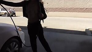 Washing my car with my breasts out