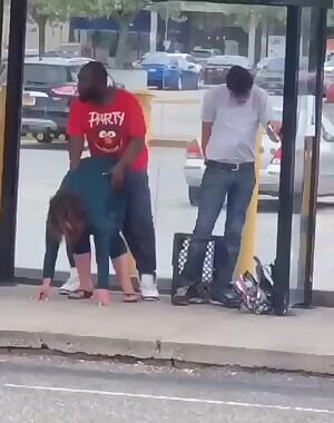 Women getting fucked at a bus stop