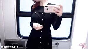 Redhead milf PUBLIC MASTURBATION AND PISSING ON THE TRAIN - amateur