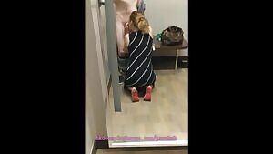 In a changing room, massive facial and cum on a dress from the store