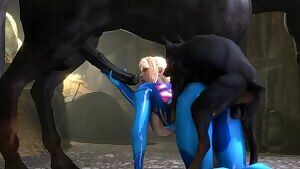 Samus doesn't have lots of free time to spend on Earth, so whenever she's planet side and feeling a bit frisky, she will bang just about anything with two testicles and a big cock