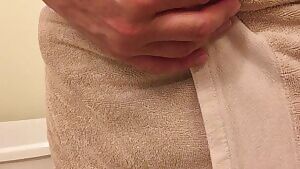 Humiliating towel drop ending with a tiny erection
