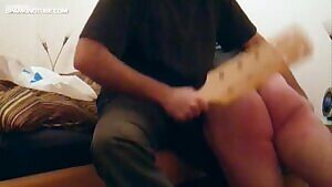Very bad boy gets hard paddling, bathbrush otk on bed, barebutt