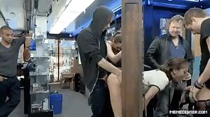 Gangbanged in a adult store