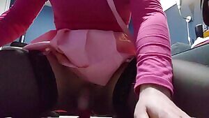 Pink Sissy Riding A Cock