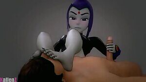 Raven handjob + foot smothering