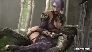 Busty human riding Argonian