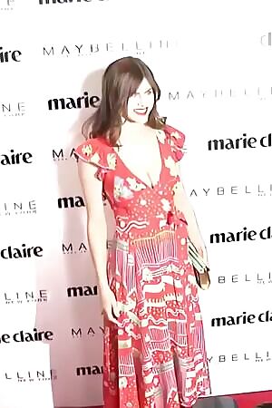 Alexandra Daddario - Flowery Dress Cleavage ENHANCED