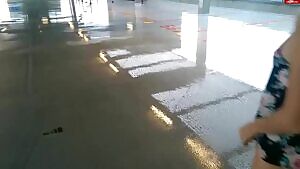 peeing in a rainy parking garage