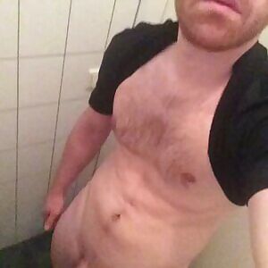 Ginger in a public bathroom