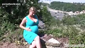Katerina Hartlova steps outside to have some fun with her pregnant body!