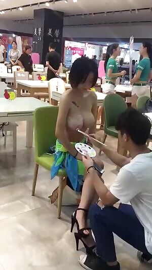 breast painted in shopping mall