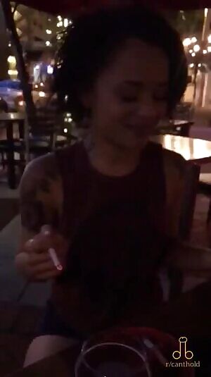 Small tits in the evening cafe. Pornstar Holly Hendrix