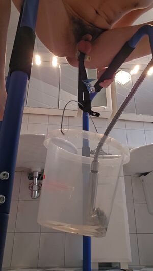 Homemade BDSM Ballbusting Hairy Cock Stretching