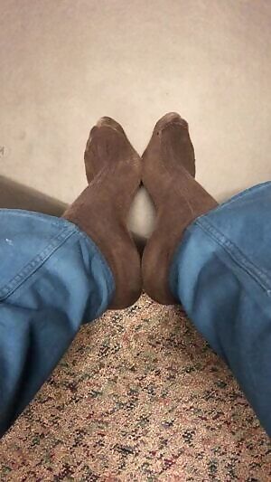 Today I’m wearing blue pants and slightly sheer socks