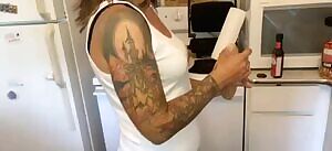 Some sausage and some ass, while getting dinner ready last night