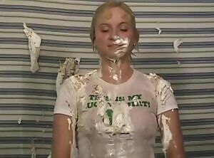 Lumpy green slime for blonde actress