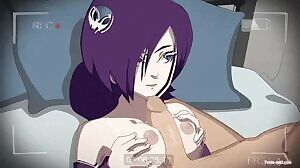 Purple haired toon teen taking one in the face