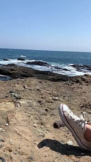 Touching myself at the beach because I want my camera man's dick inside me