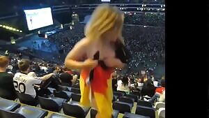 Hot sister flashing in stadium