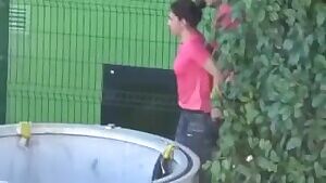 Quick sex in the middle of the day behind the warehouse