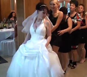 Busty and bouncy bride in cleavage