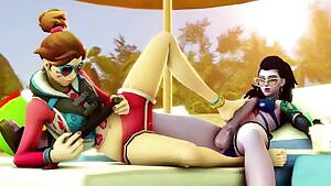 D.Va giving Widowmaker a footjob